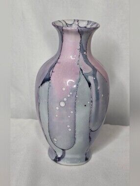 Signed Original! Vtg Kute Studio Art Pottery Vase Hand Blown Glaze Lavender Gray